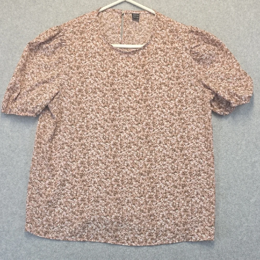 SHEIN Blush Pink Floral Puff Sleeve Blouse Women’s Large